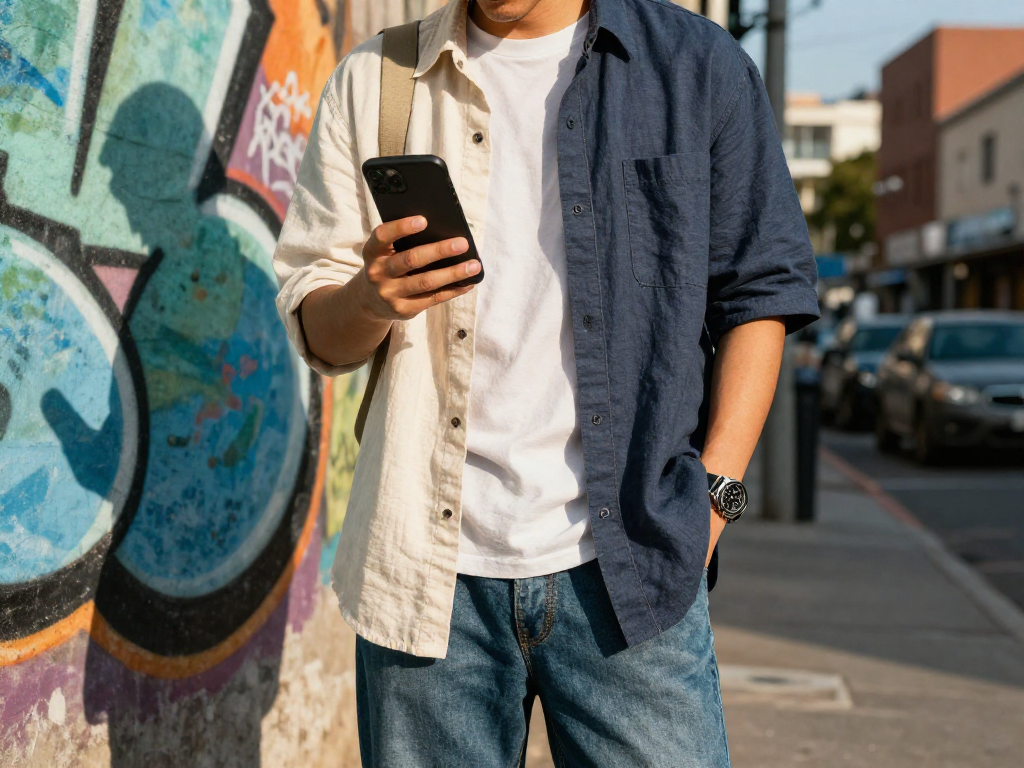 Stylish urban fashion showcasing rokok88 slot login fabric quality against vibrant city backdrop.