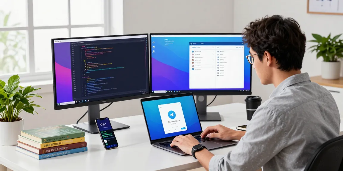 Engaging with Telegram Chinese settings in a modern workspace, highlighting bilingual user interface.