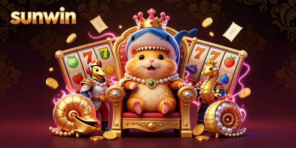 Experience the excitement of sunwin casino with dynamic slot reels and a golden hamster king.