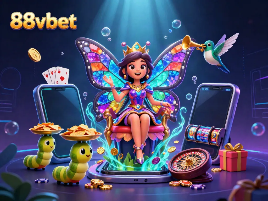 Experience high-stakes excitement at 88vbet with vibrant casino-themed illustration featuring slots, cards, and jackpots.
