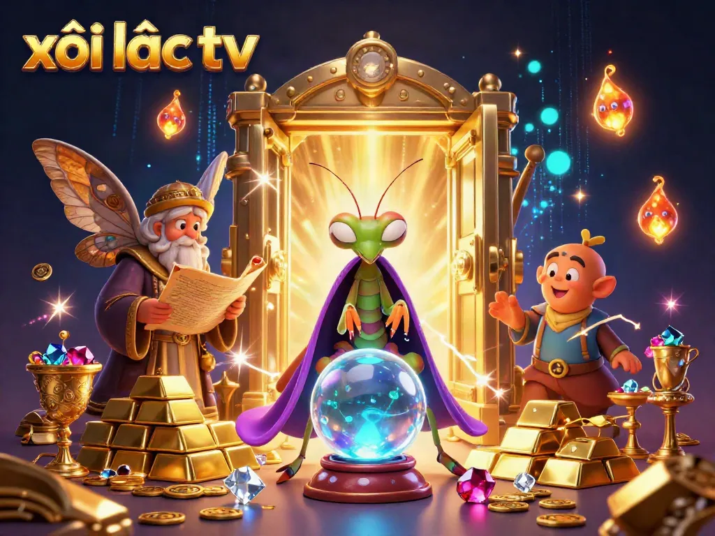 Xôi lạc tv brings captivating gambling illustrations to life with vibrant 3D characters and gold treasures.