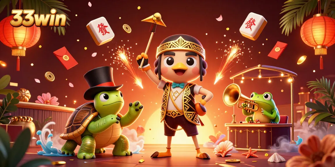 Engage in gaming excitement at 33win with vibrant casino characters and dynamic elements.