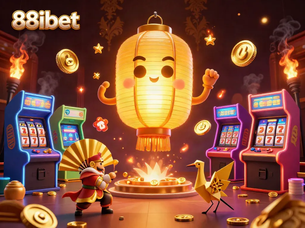 Experience thrilling gaming dynamics in 88ibet’s vibrant casino atmosphere with golden lanterns and arcade games.